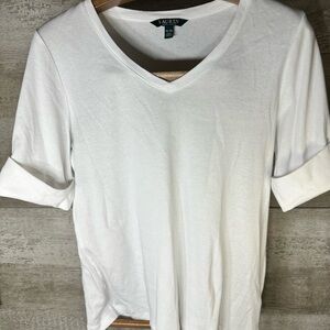 Ralph Lauren White V-Neck Elbow Length Sleeve Tee Size XL